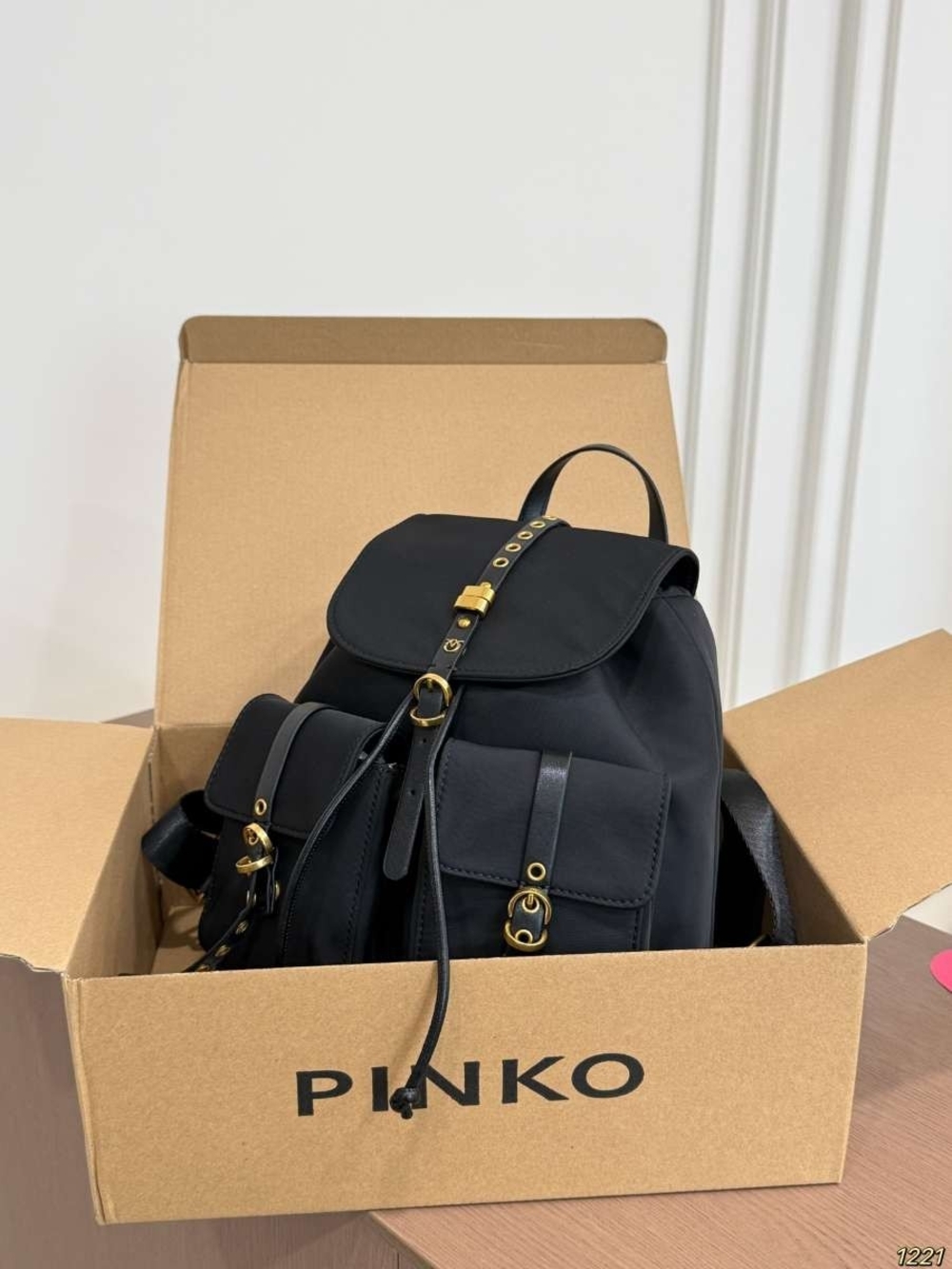 Pinko Black Backpack with Gold-Tone Hardware